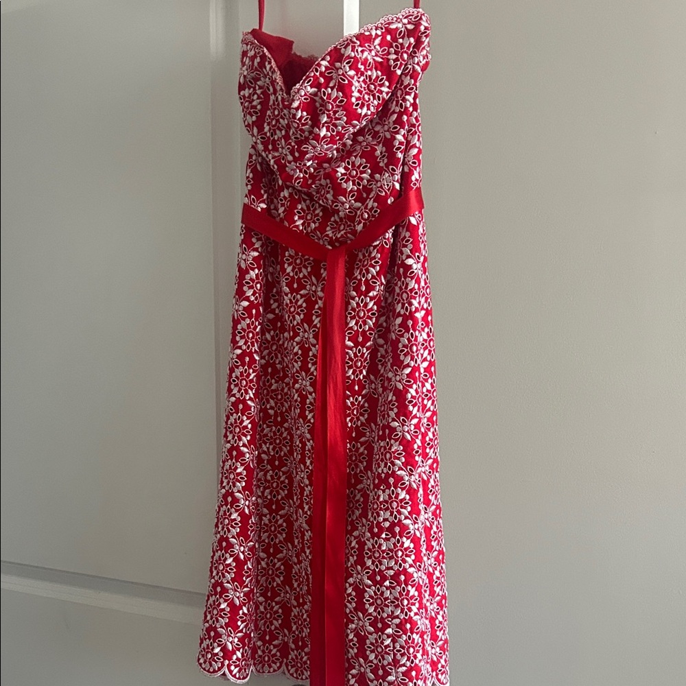 Red and White Floral Dress